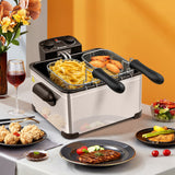 Electric Deep Air Fryer 5.3QT/21-Cup Stainless Steel 1700W with Triple Basket