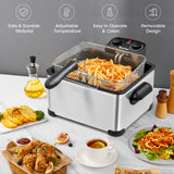 Electric Deep Air Fryer 5.3QT/21-Cup Stainless Steel 1700W with Triple Basket
