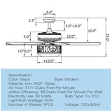 52 Inch Ceiling Fan with Light Reversible Blade and Adjustable Speed