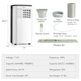VEBREDA 9000 BTU(Ashrae) Portable Air Conditioner with Fan and Dehumidifier