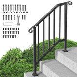 Handrails for Outdoor Steps, 2-3 Step Stair Hand Rail Kit, Transitional Carbon Steel Railings with Installation Kit, Stair Rails for Seniors, Concrete Steps  Porch  Deck, Black Retro Arch