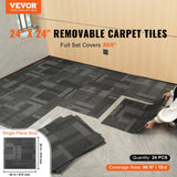 Carpet Tiles Reusable, 24inx 24inCarpet Squares With Padding Attached, Soft Padded Carpet Tiles, Easy Install DIY for Bedroom Living Room (24Tiles, Mixed Gray)
