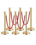 Stanchions and Velvet Ropes 6Pcs, Hollow Base with Stainless Steel Post, 4 Red Velvet Ropes and Posts, Crowd Control Barriers Gold Stanchions, Red Carpet Runner Poles for Party Supplies