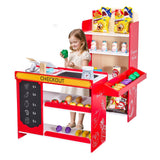Kids Grocery Store Playset, Wooden Play Store with Shopping Bag, Kids Supermarket Pretend Play Toy Set with Conveyor Belt, Scanner, Cash Register, Realistic Scale, Gift for Boys  Girls