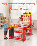 Kids Grocery Store Playset, Wooden Play Store with Shopping Bag, Kids Supermarket Pretend Play Toy Set with Conveyor Belt, Scanner, Cash Register, Realistic Scale, Gift for Boys  Girls