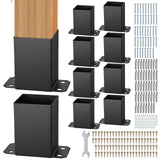 4x4 Post Base 10 Pcs, Inner Size 3.6inx3.6in Post Base Brackets, Heavy Duty Powder-Coated Post Anchor Matte Black Wood Post Brackets for Pavilion Deck Railing Support Deck Base Plate