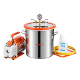 3 Gallon Vacuum Chamber with Pump, 3.5 CFM, Single Stage Vacuum Pump, Stainless Steel Degassing Chamber Kit with Tempered Glass Lid, 5 ft Hose, for Stabilizing Wood Degassing Silicone Resin