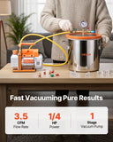 3 Gallon Vacuum Chamber with Pump, 3.5 CFM, Single Stage Vacuum Pump, Stainless Steel Degassing Chamber Kit with Tempered Glass Lid, 5 ft Hose, for Stabilizing Wood Degassing Silicone Resin
