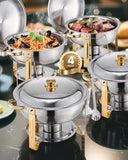 Chafing Dish Buffet Set, 5 Qt 4 Pack, Stainless Steel Chafer with 4 Full Size Pans, Round Catering Warmer Server with Lid Water Pan Folding Stand Clip, for Weddings Parties Banquets, Gold