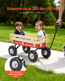 Pull-Along Wagon for Kids, 39 inch Toddler Wagons with Wooden Panels  Handle, Supports up to 330 lbs, All-Terrain Utility Wagon Cart Birthday Present for Kids Gardening Beach, Red