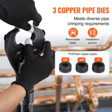 Copper Pipe Crimping Tool, Hydraulic Driven Press Tool with 1/2in, 3/4in, 1in Jaws, Copper Tube Fittings Pipe Crimpers for Narrow Spaces and Tee Fittings