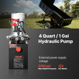 4 Quart Hydraulic Power Unit, Double Acting Dump Trailer Pump, 3200 PSI Max Relief Pressure  0.91 GPM Flow Rate, DC 12V Hydraulic Pump with Metal Reservoir for Dump Trailer Car Lifting, Black