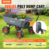 Garden Cart, Durable Poly Dump Cart with Simple Assembly Steel Framework, Versatile Dump Cart with Dual-Function Handle, Handy Wheelbarrow with 600 lbs Load Capacity, 10 inch Wheels