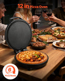 Pizza Oven, 12 in Electric Pizza Maker, 1200W Electric Pizzas Cooker with Non-Stick Coating, 180 Open for Dual Side Baking, Heats up to 410 ?F, Multi-Function Cooking, for Pizzas, Barbecue
