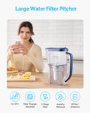 Water Filter Pitcher, 9 Cup 5-stage Water Filter Dispenser, Fast Filtration System with Filter Change Indicator, No BPA, Lasts 3 Months or 40 Gallons, Reduces Limescale, Lead, Chlorine, Odors