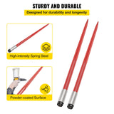 Pair Hay Spear 49in Bale Spear 3000 lbs Capacity, Bale Spike Quick Attach Square Hay Bale Spears 1 3/4in, Red Coated Bale Forks, Bale Hay Spike with Hex Nut  Sleeve for Buckets Tractors Loaders