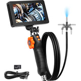 Two-Way Articulating Borescope with Light, Inspection Camera with 0.25in Lens, 5in IPS HD Screen, Flexible Mechanic Fiber Optic Snake Scope Cam for Wall Automotive Engine Inspect-4.9FT