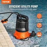 Utility Pump, 1 HP, 4000 GPH High Flow, 31 ft Head, Sump Pump Submersible Water Pump Portable Utility Pump with 10 ft Long Power Cord for Draining Water from Swimming Pool Garden Pond Basement