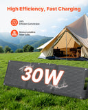 30W Foldable Solar Panel Charger, 16BB N-Type Monocrystalline Solar Panel 24% Efficiency, Ultra-Light Portable with USB-A, USB-A (QC3.0)  Type-C Ports for Camping, Backpacking, Phones, Tablets