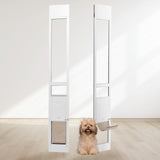 Dog Door for Sliding Glass Door, 75 7/8in-80 11/16in Adjustable Height Doggy Door for Sliding Doors, Aluminum Frame Tempered Glass Pet Door with Hinge Structure Flap and Lock for Small-Sized Dogs