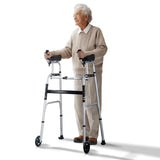 2 in 1 Folding Walker  Removable Armrests, Height Adjustable Foldable Walker with 5in Solid Wheels, Lightweight Aluminum | Front Wheeled Mobility Aid for Elderly Handicapped Disabled, 450 Pounds