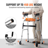 2 in 1 Folding Walker  Removable Armrests, Height Adjustable Foldable Walker with 5in Solid Wheels, Lightweight Aluminum | Front Wheeled Mobility Aid for Elderly Handicapped Disabled, 450 Pounds