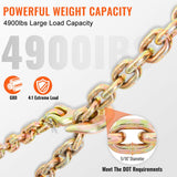 Transport Binder Chain, 4900lbs Working Load Limit,Tow Chain Tie Down with Grab Hooks, DOT Certified, Galvanized Coating Manganese Steel for Dock Factory Construction Site, 2Pack