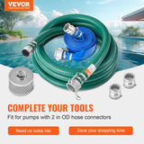 Suction Hose Kit for Water Pump, with 2 in x 50 ft Blue Backwash Hose, 20 ft Green Suction Hose, and Steel Round Hole Strainer, Camlocks, Clamps, Cam  Groove Adapter, for Multiple Purposes