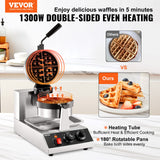 Commercial Waffle Maker, 1 Piece per Batch, 1300W Round Waffle Iron, Non-Stick Waffle Baker Machine with 122-572¨H / 50-300¡æ Temp Range Teflon-Coated Baking Pans Stainless Steel Body, 120V