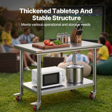 Stainless Steel Work Table 35 x 24 x 33 Inch, 700 LBS Load Capacity with 4 Wheels, 3 Adjustable Height Levels, Heavy Duty Food Prep Worktable for Commercial Kitchen Restaurant, Silver