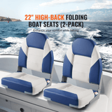 Boat Seats, 21.85in High Back Boat Seat, Folding Boat Chair with Thickened Sponge Padding and Hinge, Fold-Down Boat Captain Chairs for Fishing Boat, Sightseeing Boat, Speedboat, Canoe, 2-Pack