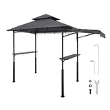 Grill Gazebo, 8 x 5 ft Double-Tiered Top, Reinforced BBQ Gazebo with Extra Awning, Powder-Coated Steel Patio Grill Shelter with 2 Side Shelves  Hooks, Outdoor Grilling Canopy for Garden
