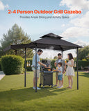 Grill Gazebo, 8 x 5 ft Double-Tiered Top, Reinforced BBQ Gazebo with Extra Awning, Powder-Coated Steel Patio Grill Shelter with 2 Side Shelves  Hooks, Outdoor Grilling Canopy for Garden