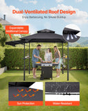 Grill Gazebo, 8 x 5 ft Double-Tiered Top, Reinforced BBQ Gazebo with Extra Awning, Powder-Coated Steel Patio Grill Shelter with 2 Side Shelves  Hooks, Outdoor Grilling Canopy for Garden