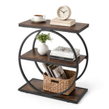 End Table, 3-Tier Narrow Side Table with Open Storage Shelves, Modern Nightstand Bedside Desk with Round Metal Frame, Wood Sofa Coffee Desk for Living Room, Bedroom, Office, Rustic Brown