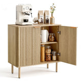 Coffee Bar Cabinet, Mid Century Fluted Coffee Bar Table with 2-Tier Storage, Buffet Stand Cabinet with 2 Barn Door, Sideboard Buffet Station for Living Room, Entryway, 31.5 x 14.7 x 31.5 in, Oak