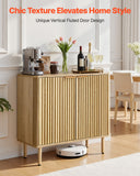 Coffee Bar Cabinet, Mid Century Fluted Coffee Bar Table with 2-Tier Storage, Buffet Stand Cabinet with 2 Barn Door, Sideboard Buffet Station for Living Room, Entryway, 31.5 x 14.7 x 31.5 in, Oak