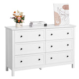 6 Drawer Dresser, Wooden Chest of Drawers with Sliding and Anti-tip Device, Retro Minimalist Dresser Chest, Closet Storage TV Stand Organizer for Living Room, Hallway, Bedroom, Entryway, White