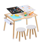 Sensory Table and Chairs Set, Toddlers Activity Table with 2 Stools, 2 Storage Bins  Paper Roll Holder, Indoor/Outdoor Play Sand and Water Table, Wooden Kids Sensory Table - Gift for Boys Girls