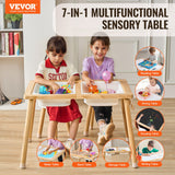 Sensory Table and Chairs Set, Toddlers Activity Table with 2 Stools, 2 Storage Bins  Paper Roll Holder, Indoor/Outdoor Play Sand and Water Table, Wooden Kids Sensory Table - Gift for Boys Girls