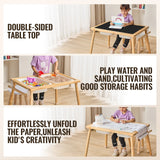 Sensory Table and Chairs Set, Toddlers Activity Table with 2 Stools, 2 Storage Bins  Paper Roll Holder, Indoor/Outdoor Play Sand and Water Table, Wooden Kids Sensory Table - Gift for Boys Girls