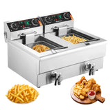 Commercial Deep Fryer, Dual Tank 3000W Electric Countertop Fryer with Basket, 2 x 11.6Qt/11L Double Stainless Steel Oil Fryer with Oil Filtration, Time  Temp Control, for Kitchen Restaurant Use