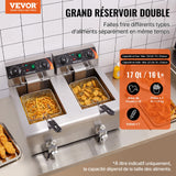 Commercial Deep Fryer, Dual Tank 3000W Electric Countertop Fryer with Basket, 2 x 11.6Qt/11L Double Stainless Steel Oil Fryer with Oil Filtration, Time  Temp Control, for Kitchen Restaurant Use