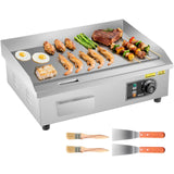 Commercial Electric Griddle, 21 x 11.8 inch, 1750W, 122-570F Adjustable Temp Control, Stainless Steel Countertop Flat Top Grill with 2 Spatulas, 2 Brushes and 4 Foot Pads, for Steak, Pancake