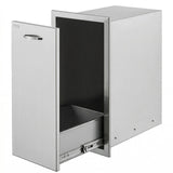 Pull Out Trash Drawer 13.6Wx26Hx19.3D Inch Lower Sliding Rails Stainless Steel Roll Out Trash Bin Pull Out Tray Outdoor Kitchen Trash Drawer with Handle for BBQ Island Grill Station No Trash Can