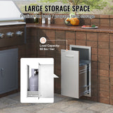 Pull Out Trash Drawer 13.6Wx26Hx19.3D Inch Lower Sliding Rails Stainless Steel Roll Out Trash Bin Pull Out Tray Outdoor Kitchen Trash Drawer with Handle for BBQ Island Grill Station No Trash Can