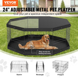 Dog Playpen, 8 Panels Foldable Metal Dog Exercise Pen with Top Cover and Bottom Pad, 24in H Pet Fence Puppy Crate Kennel, Indoor Outdoor Dog Pen for Small Medium Pets, for Camping, Yard