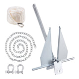 Fluke Style Anchor Kit, 13 LBS Hot-Dipped Galvanized Steel Fluke Anchor with 7.9 Chain, 101 Rope and Two 0.4in Shackles, Marine Boat Anchor for Small Vessels Under 30, Seas, Rivers and Shores