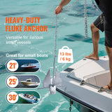 Fluke Style Anchor Kit, 13 LBS Hot-Dipped Galvanized Steel Fluke Anchor with 7.9 Chain, 101 Rope and Two 0.4in Shackles, Marine Boat Anchor for Small Vessels Under 30, Seas, Rivers and Shores