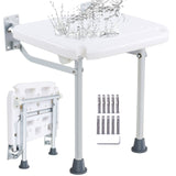 Folding PE Shower Seat, 15.7 x 14.8 Unfolded, Wall Mounted Fold Up Shower Bench with 500 lbs Load Capacity, Space Saving Fold Down Shower Chair for Seniors Pregnant Women Children Adults